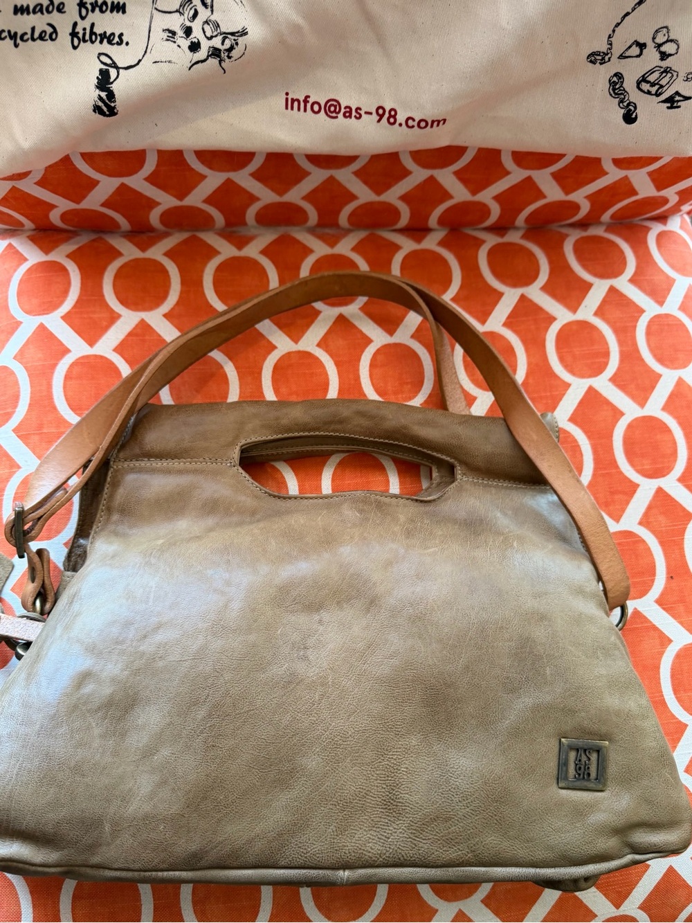 AS98 Stunning Taupe Leather Tote with Tan Strap